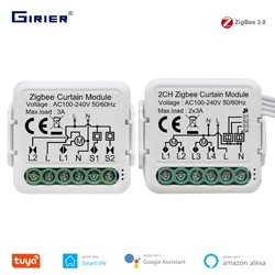 GIRIER Tuya ZigBee 3.0 Smart Blind Curtain Switch Module Supports 2 Way Control Roller Shutter Motor Work with Alexa Google Home