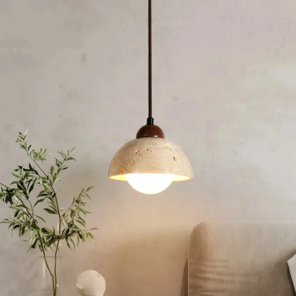 

Wabi Sabi Travertine Pendant Light Yellow Stone Drop for Dining Desk Kitchen Island Restaurant Bar Bedroom Bedside Chandeliers