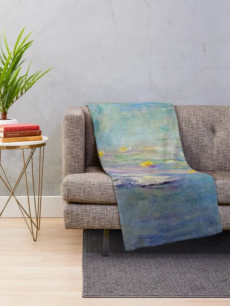 Les Nymphéas Bleu Sarcelle de Claude Monet - Monet Teal blue Water Lilies Throw Blanket Soft Beds Sofas Blankets