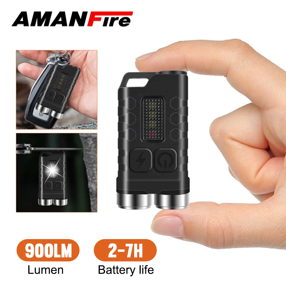 Amanfire V3 EDC Flashlight 900LM Mini Keychain LED Light 10 Modes Rechargeable Waterproof UV Pet Urine Stains Detector Torch