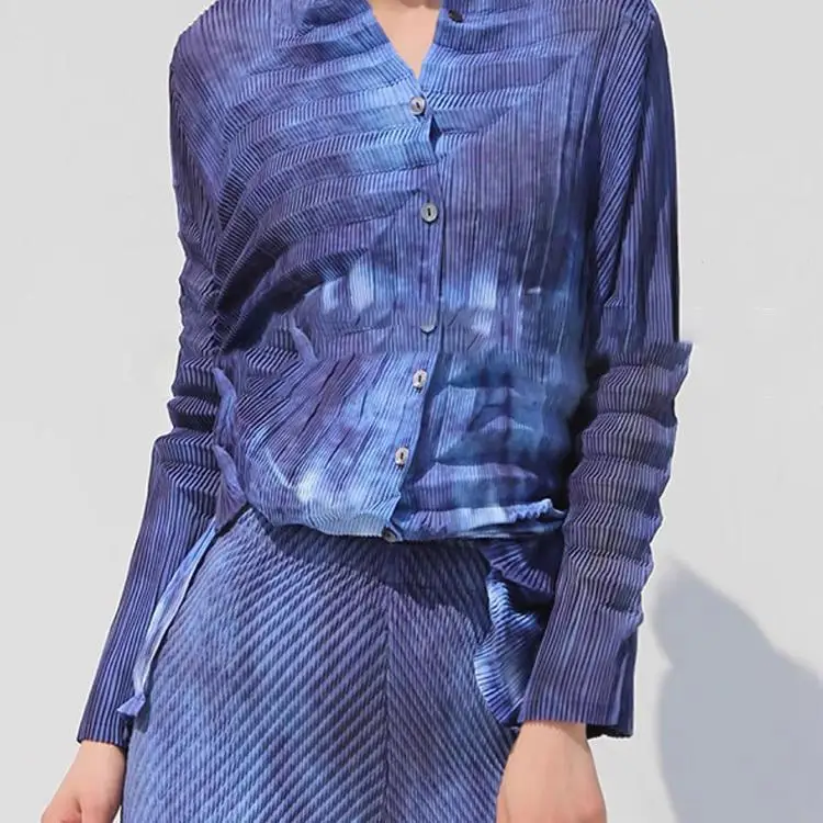 

Модная повседневная короткая куртка Miyake, лето 2023, новый дизайн, плиссированный круглый вырез, свободный универсальный однобортный кардиган, топы