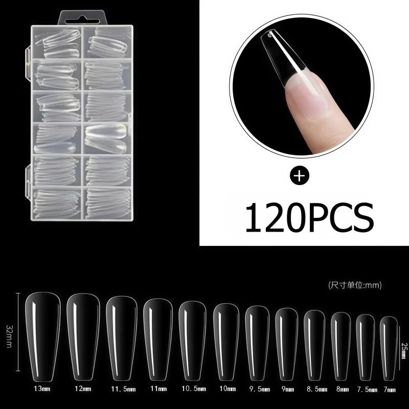 120PCS Full Cover Press On Nail Tips Stiletto Almond Square Coffin French False Fake Soak Off Gel Nail Extension Tips Capsule