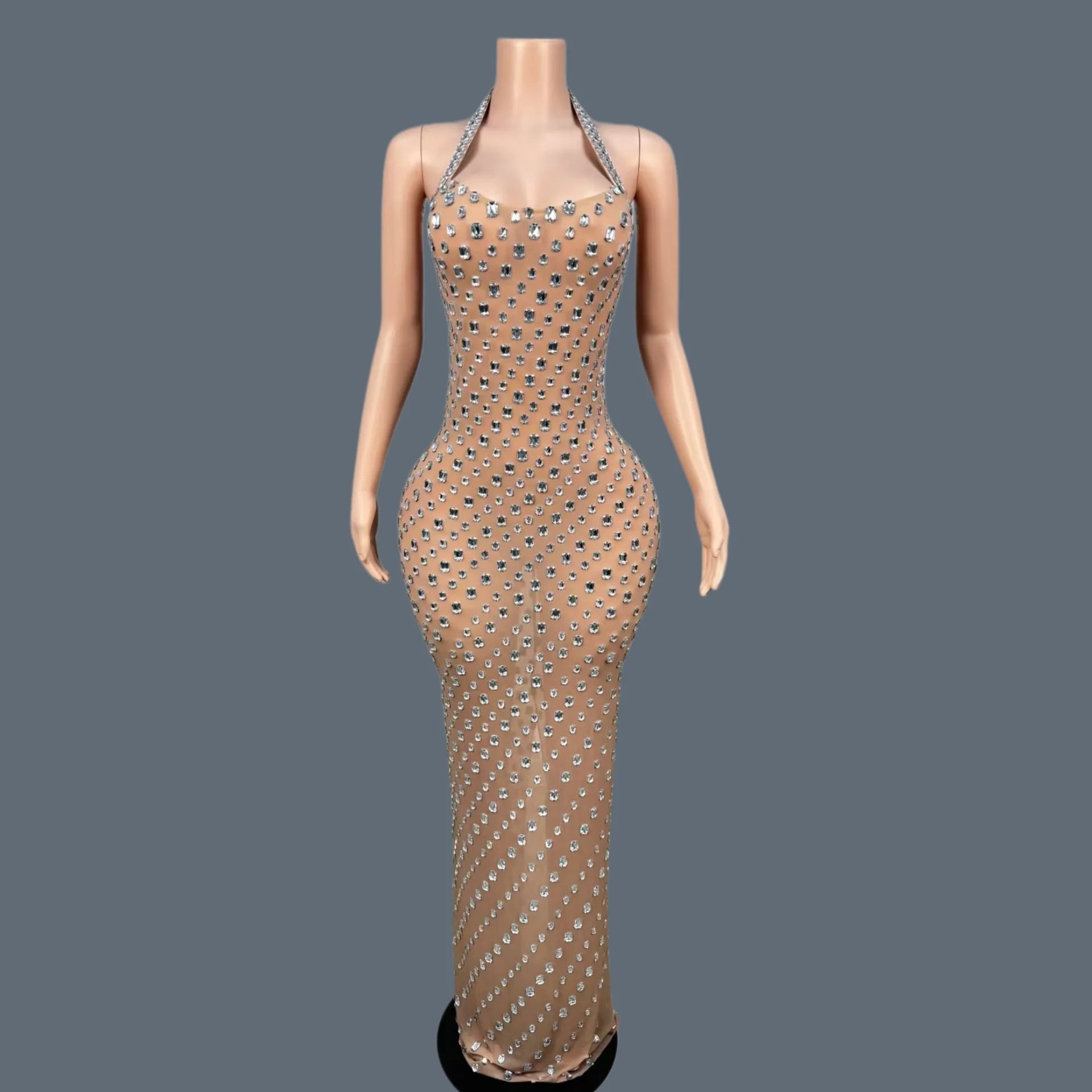 

Sparkly Rhinestone Transparent Mesh Evening Gown Birthday Celebrate Party Long Dress Photo Shoot Wear Luxury Sexy Outfit Cizuan