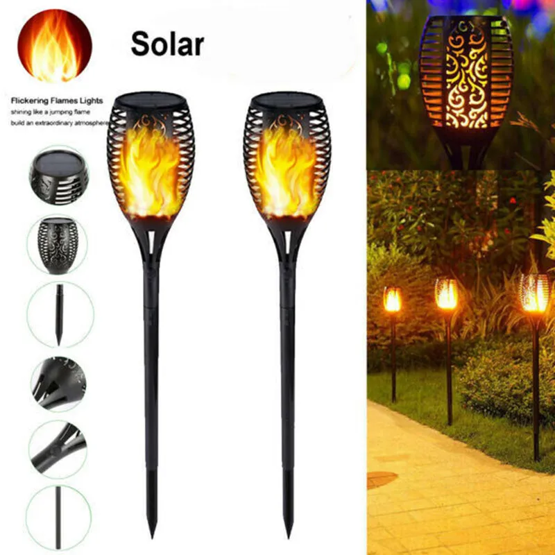 

12/96LED Solar Energy Lights Flame Flickering Torch Outdoor Waterproof Garden Decoration Lawn Path Yard Patio Floor Night Lamp