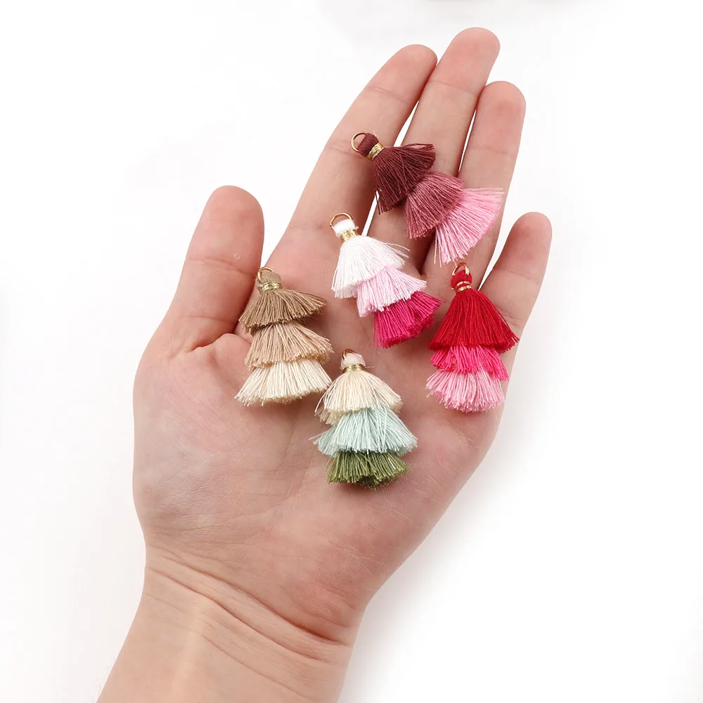 6pcs/lot 3 Layered Cotton Silk Tassel Pendant for Jewelry Making DIY Crafts Earring Keychain Clothes Sewing Decor Accessories