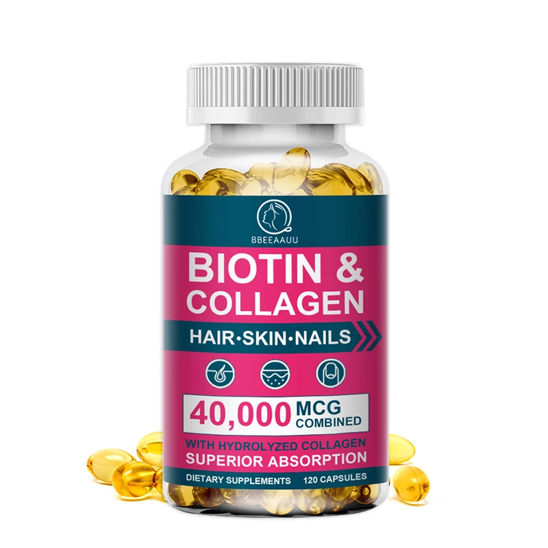 

BBEEAAUU Biotin Capsule Promote Hair Growth Strong Hair Improve Dry Hair Hydrolyzed Collagen Skin Care Beneficial for Skin&Nails