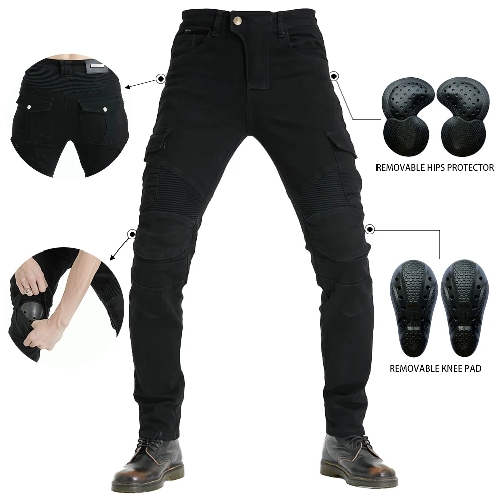 New Men Motorcycle Outdoor Riding Rider Black Jeans Equipment Protective Gear Road Moto Racing Stretch Pant Multi-Color Optional