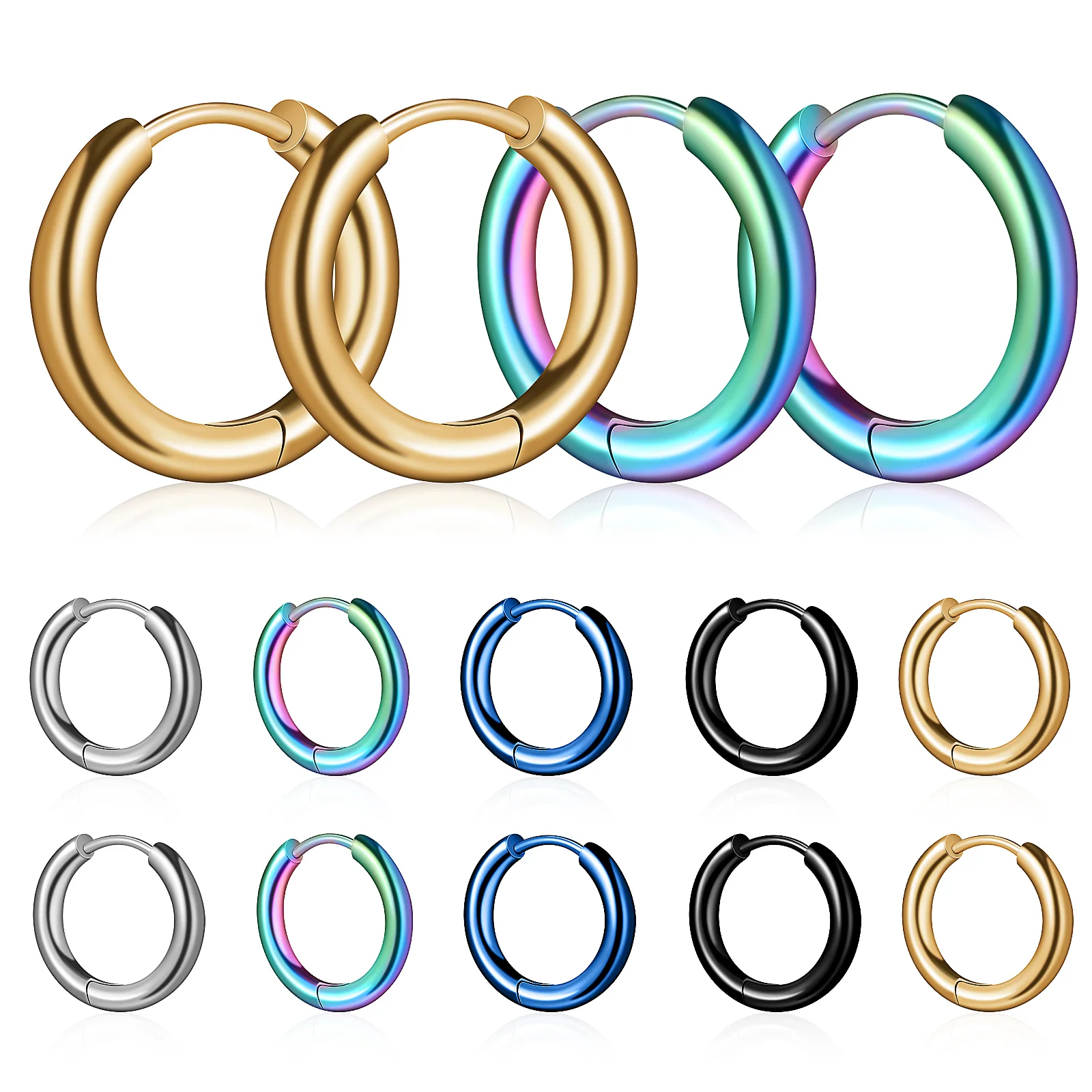 

5 Pairs Earrings Tiny Hoop Men's Mini Circle Titanium Steel Small Minimalist Student