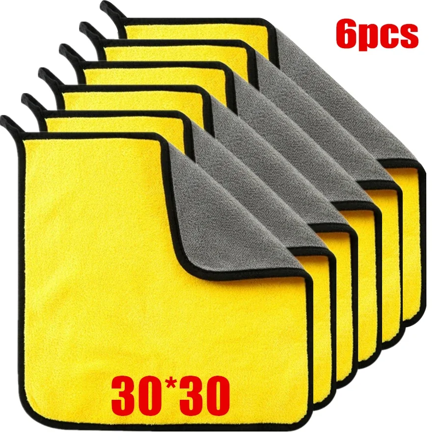 1/2/6 Stuks Microfiber Reinigingsdoekje Dikker Zacht Drogen Doek Auto Lichaam Wassen Handdoeken Dubbellaags Schone vodden Auto Accessoires
