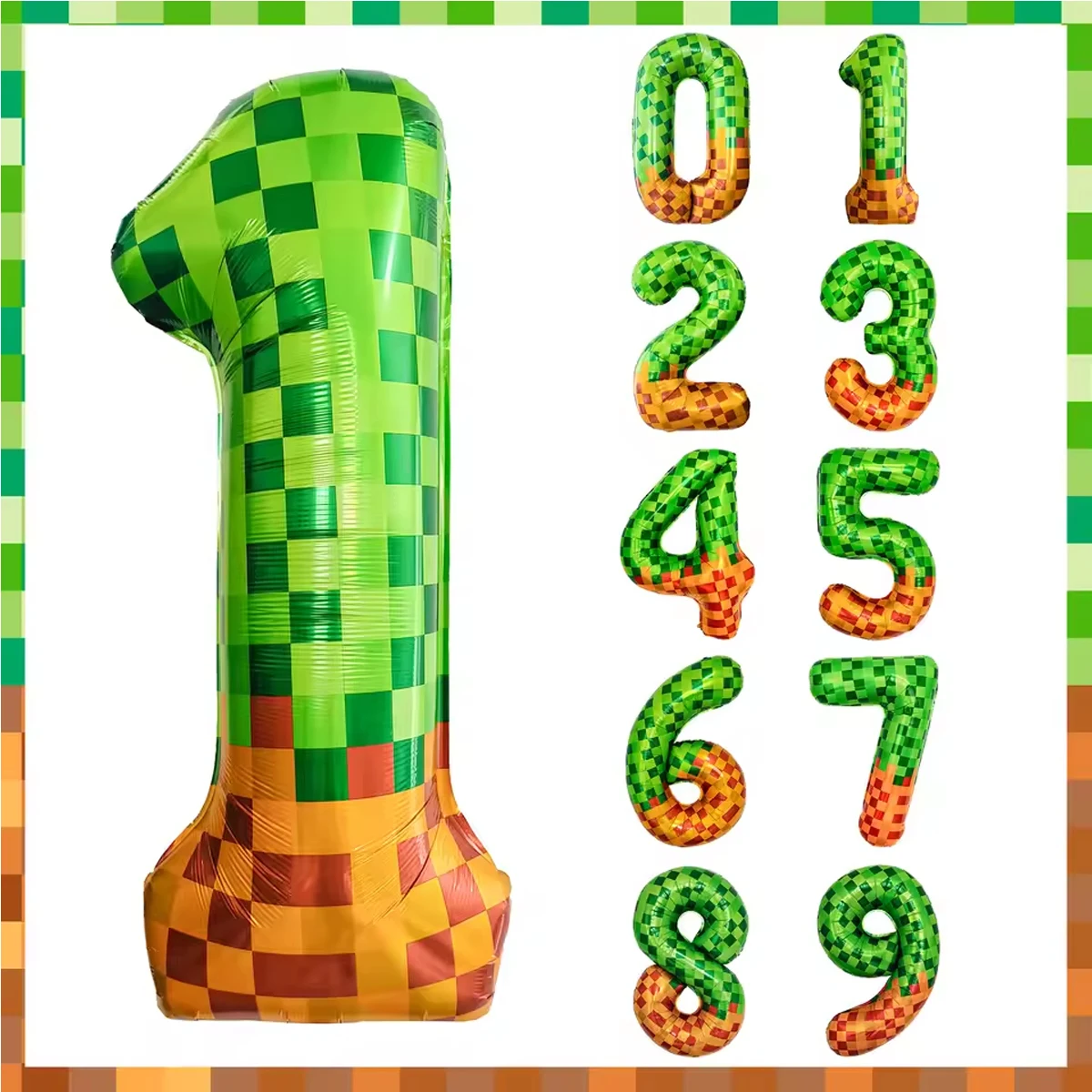 40 Zoll Riesige Mosaik Grüne Pixel Themen-Zahlen Folienballons Nummer 0-9 Ballons Partyballons Geburtstagsfeier – Detail 8