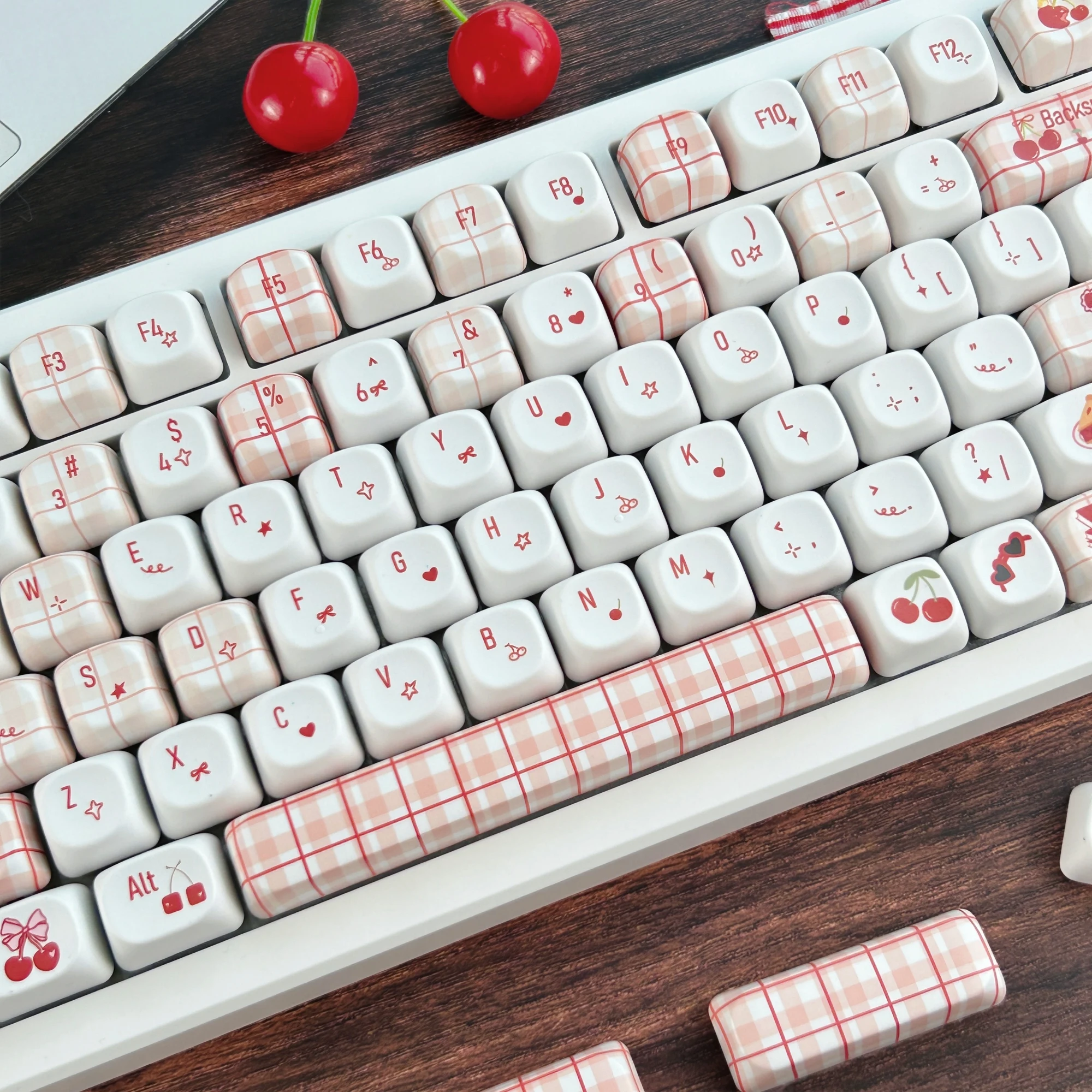 MAIMOOO Little Cherry Plaid Keycap Korean/Russian/Thai MOA Profile PBT Custom Red White Cute Keycaps for Mechanical Keyboard - view 3