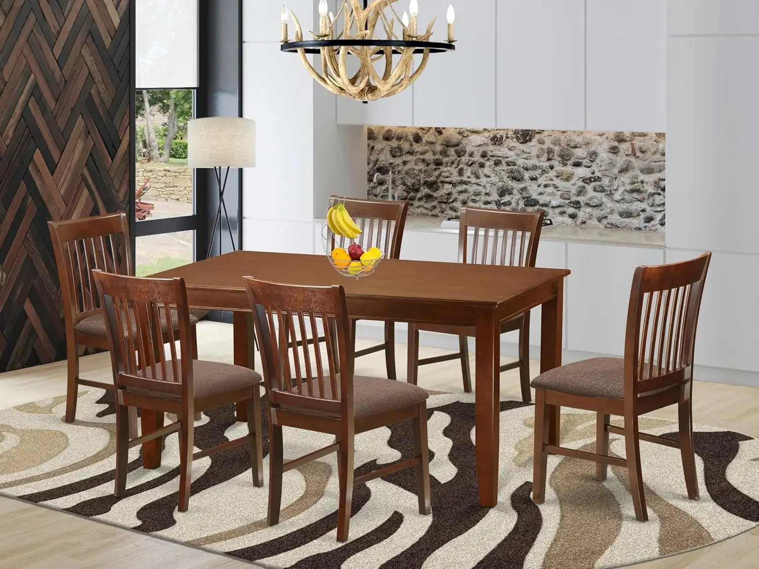 East West Furniture Duno7-Mah-C Dudley 7 Piece Set Consist Of A Rectangle Kitchen Table And 6 Linen Fabric Upholstered Dining