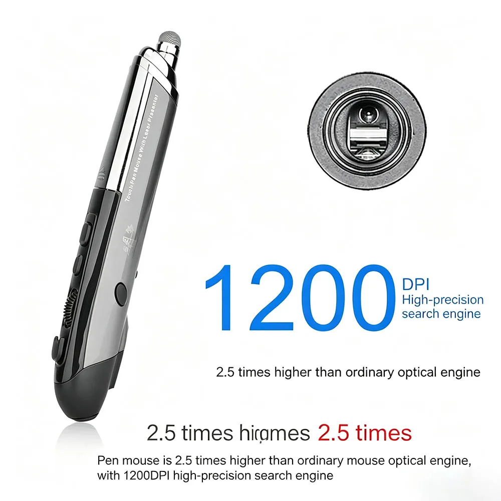 3 in1 Rechargeable Pen Mouse 2.4G Wireless PPT Presenter Laser Stylus Portable for Laptop Desktop Tablet Office Meeting Teaching