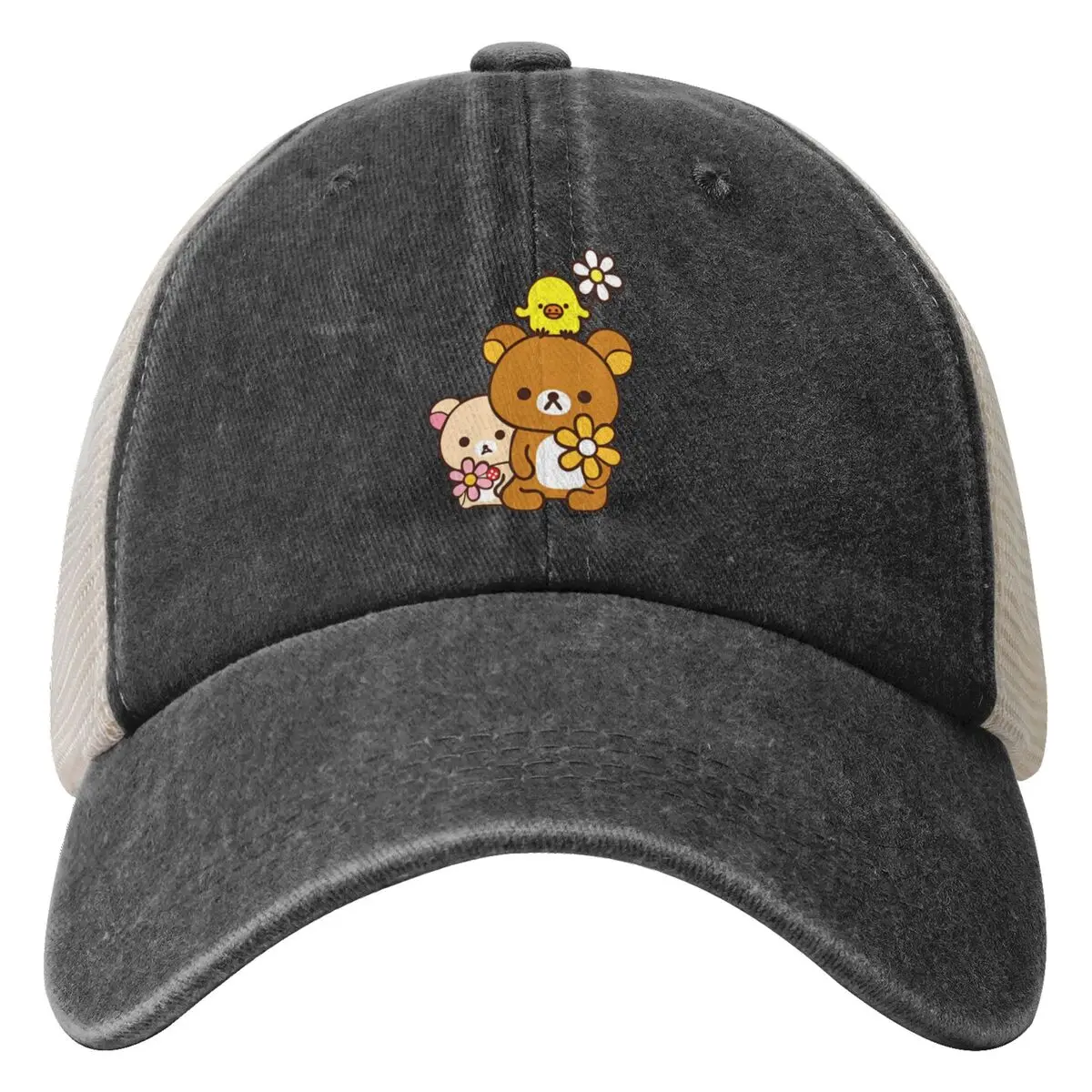 Rilakkuma Denim Baseball Cap Korilakkuma Kiiroitori And Flowers Camping Sun Visor Hip Hop Hats Men Women Casual Baseball Caps