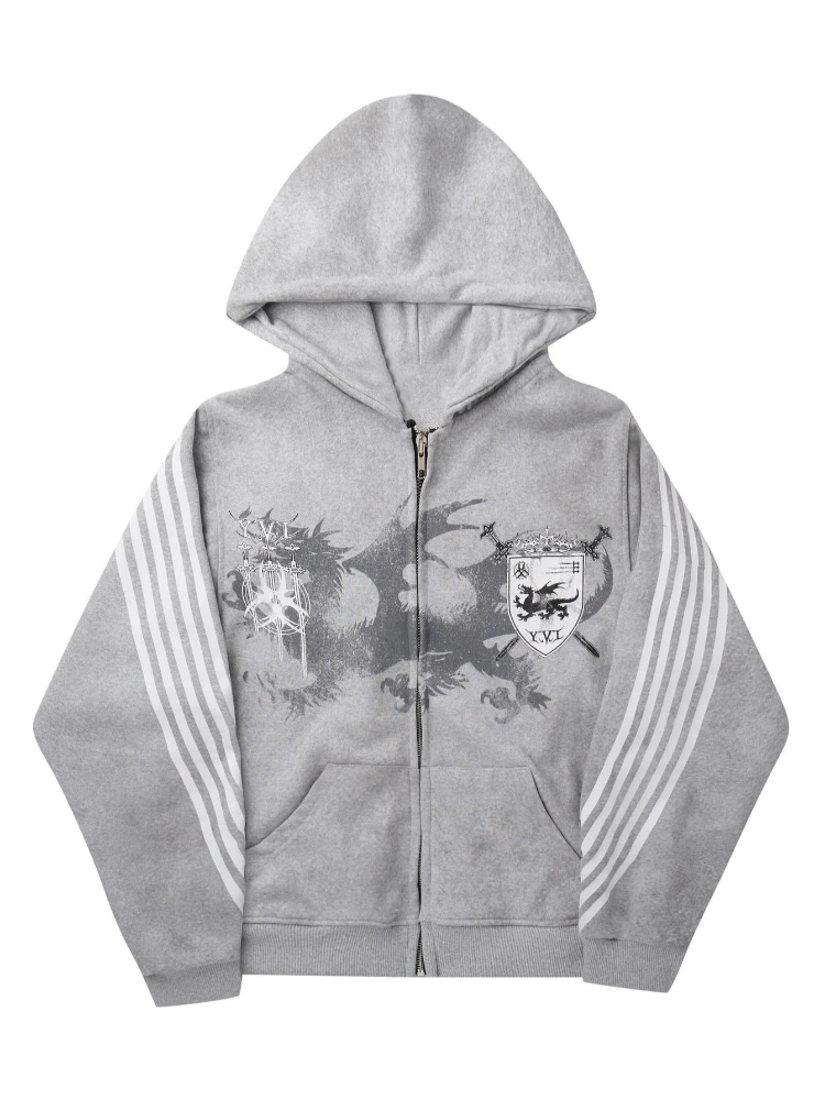 الرجعية ثلاثة شريط مطبوعة هوديي العلامة التجارية العصرية الشارع زيبر فضفاضة تناسب الرجال والنساء هوديي #5