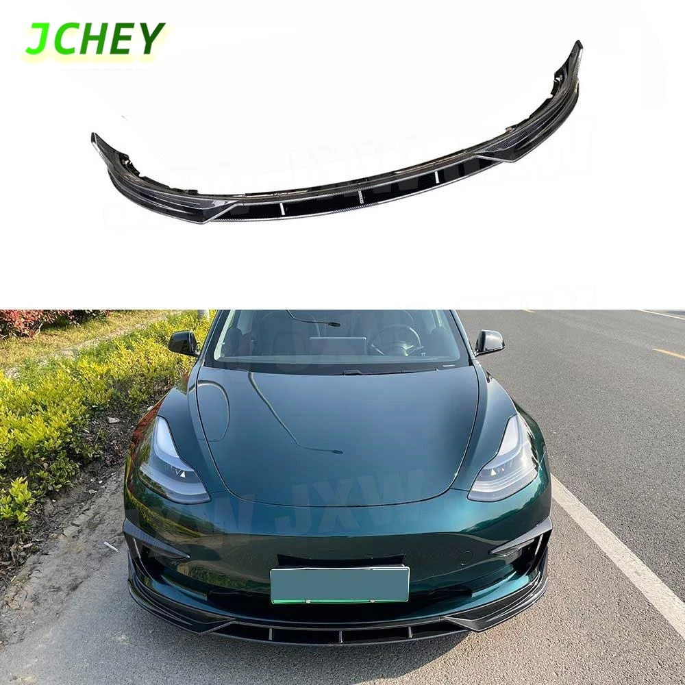 

JCHEY ABS Carbon Look Front Bumper Lip Spoiler for Tesla Model 3 Head Chin Guard Car 3Pcs/set Gloss black
