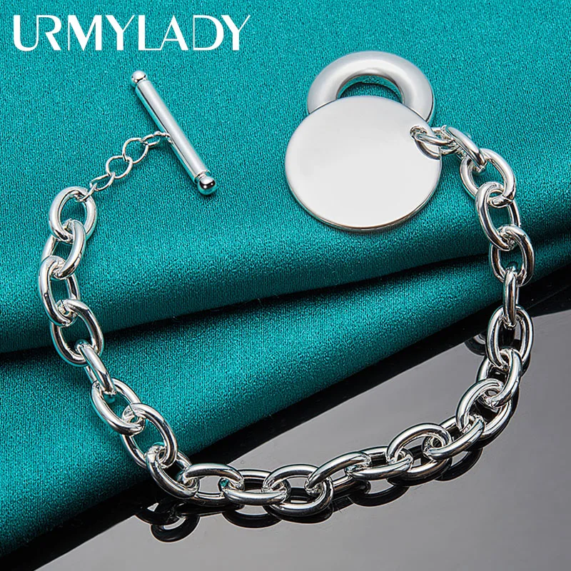 

URMYLADY 925 Sterling Silver Round Brand Pendant Bracelet For Women Wedding Party Fashion Charm Jewelry