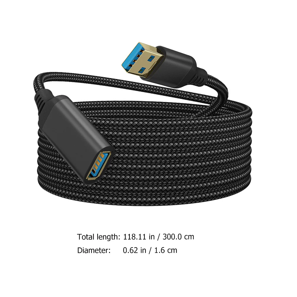 

10Ft Usb 3.0 Extension Cable High-Speed Data Transfer For Computer Camera Desktop Connectivity Nylon Copper Durability
