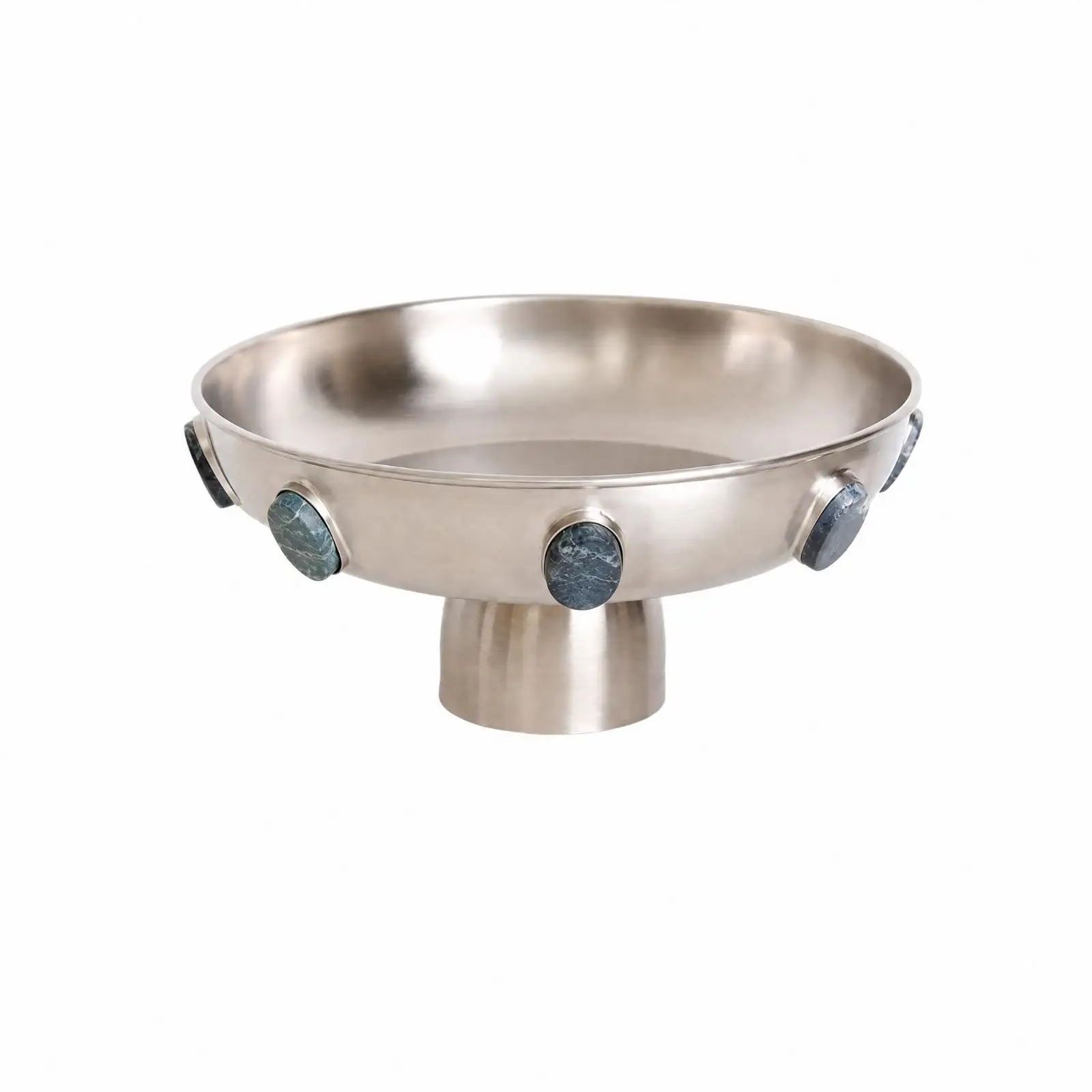 Stainless Steel Fruit Bowl with Marble Inlay Decorative Tabletop Fruit Bowl with Pedestal Base Matte Silver for Dining Table,