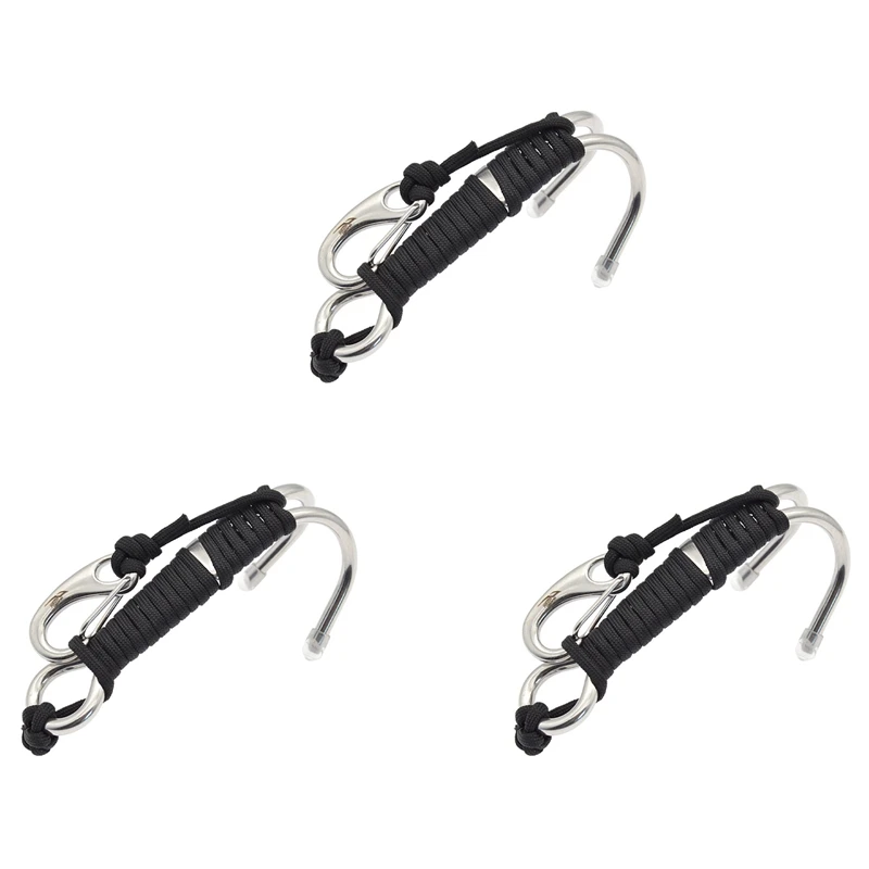 3X KEEP DIVING Scuba Diving Double Dual Stainless Steel Reef Drift Hook With Line And Clips Hook ,Black