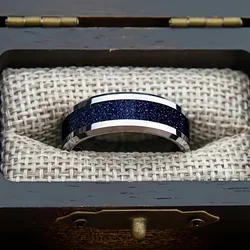 Tungsten Carbide Ring Wedding Engagement Steel Color Inlaid Lapis Lazuli Tungsten Steel Men's Ring