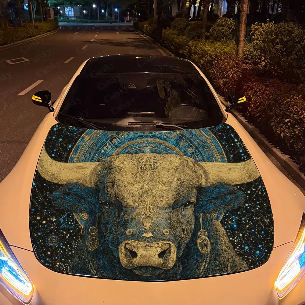 ملصقات فيلم غطاء محرك السيارة بنمط الثور، ملصقات تصميم جرافيك أنيق، ملصقات زخرفية مقاومة للماء ومقاومة للاهتراء من مادة PVC، Sho