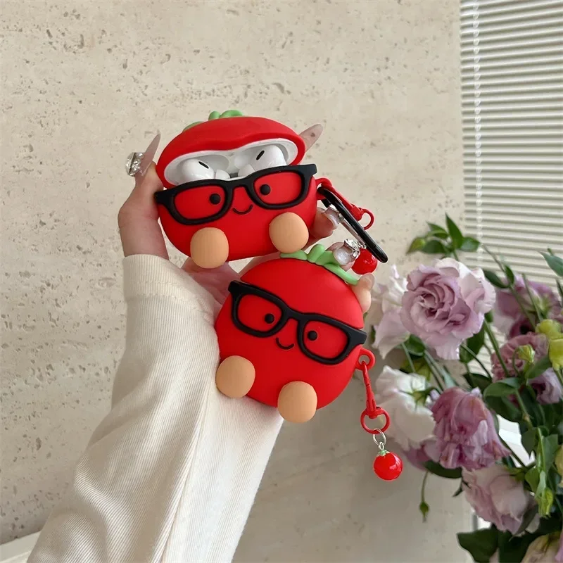 

Tomato Cartoon Case for AirPods 4 Airpod 1 2 3 Pro Pro2 Bluetooth Earbuds Charging Box Protective Earphone Case Cover