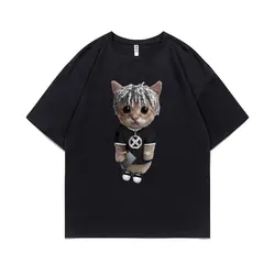 Rapper Ken Carson Kitty Print T Shirt Regular Men Hip Hop Loose Tshirt Male Fashion Cotton Street Tees Funny Men's Short Sleeve