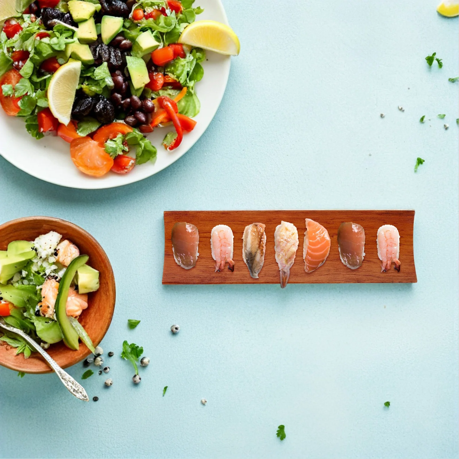 

2Pcs Wooden Bamboo Tray Set Japanese Style Lightweight Serving Platter for Sushi Snacks Towels Restaurant Hotel Tableware