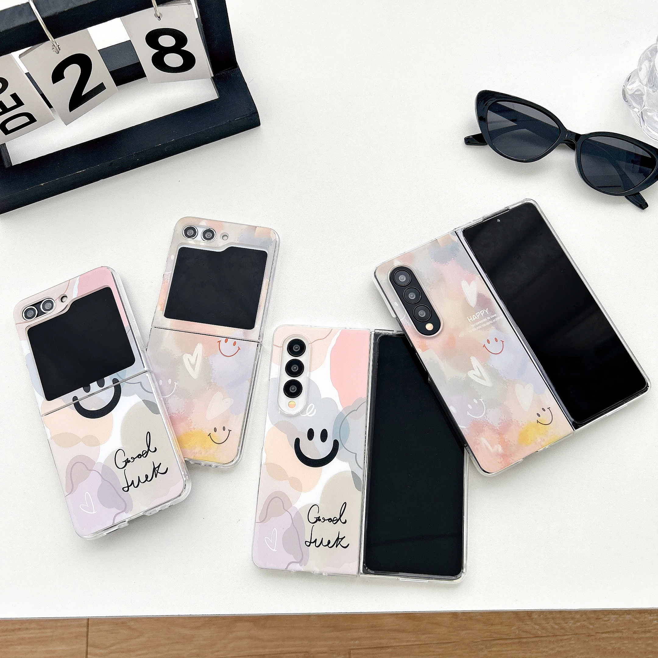 

Good Lucky Smile Face Love Hard Acrylic Phone Case For Samsung Galaxy Z Flip 7/4/5 Fold 5 6 Back Cover