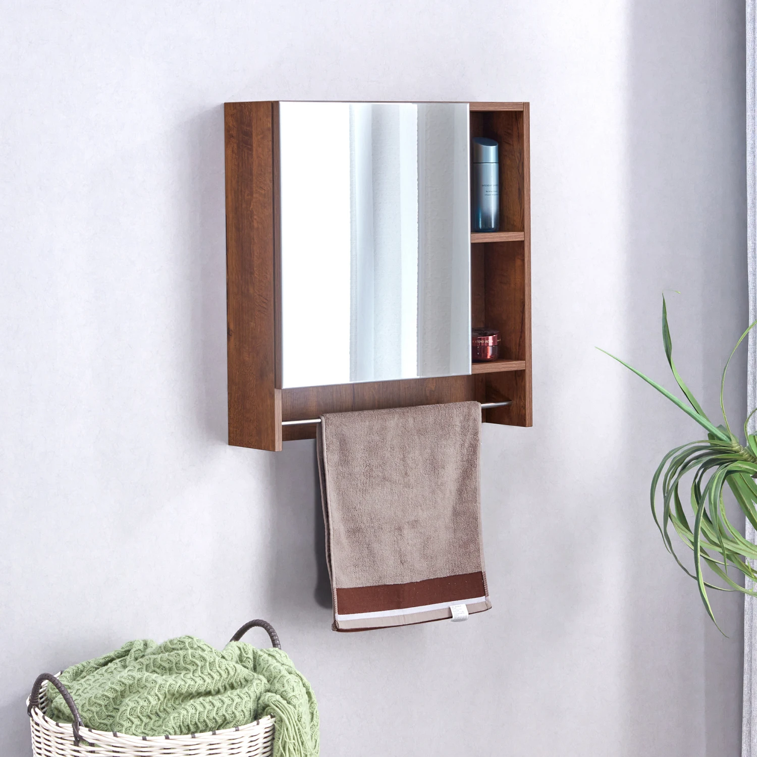 Bathroom Mirror Cabinet Wall Mounted,Medicine Cabinet, Over The Toilet Storage Cabinet with Shelves and Towel Rack