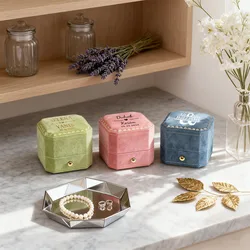 Personalized Octagonal Ring Box for Women,Velvet Flannel Wedding Engagement Proposal Jewelry Gift Box,Custom Valentine Christmas