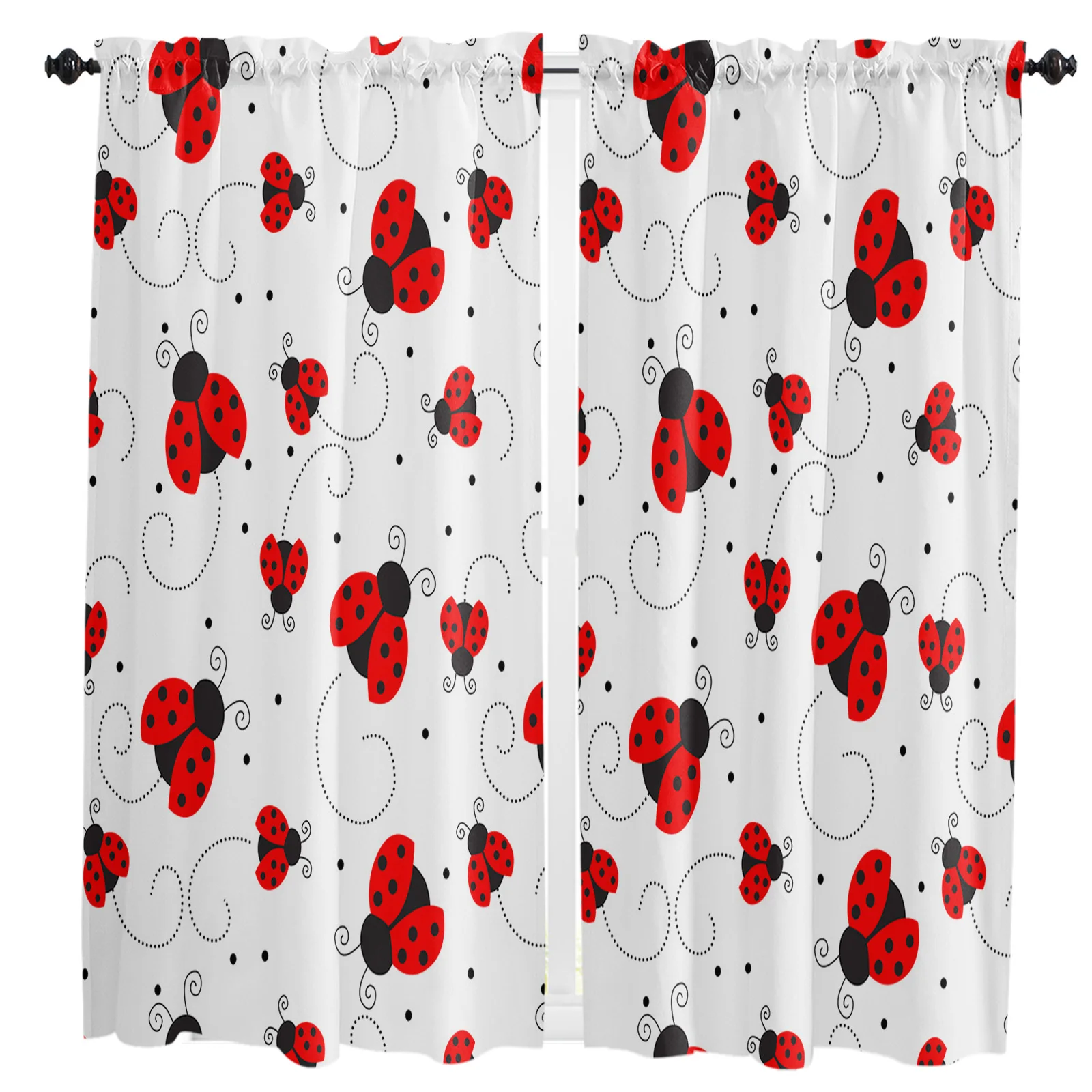 Ladybug Dotted Texture Small Curtain Rod Pocket Short Curtains Half Drapes Partition Cabinet Door Window Curtains Home Decor