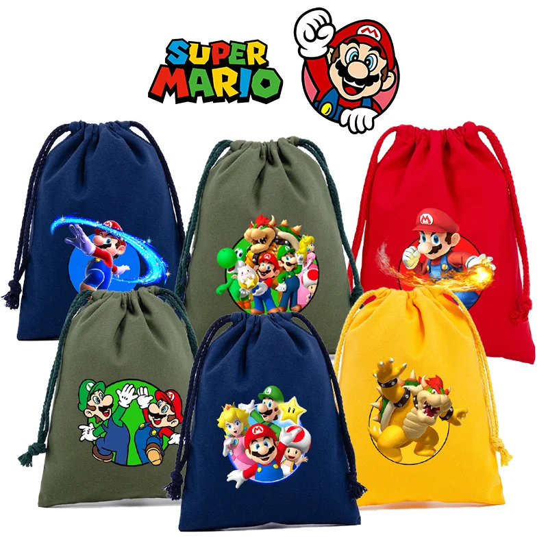 Super Mario Drawstring Bags Cartoon Animation Game Figures Childrens Handbags Storage Family Party Candy Ornament Pouches Gift