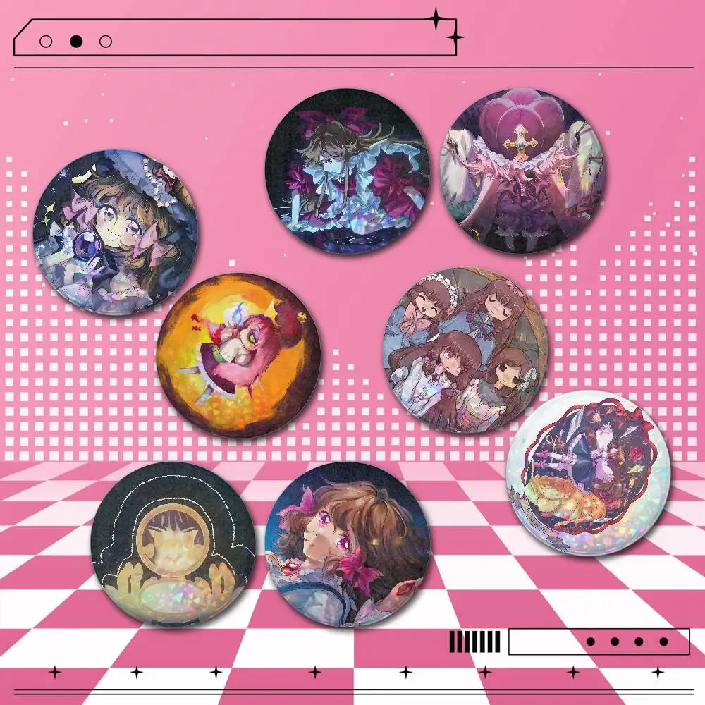 Pocket Mirror Round Holographic Brooch Badges 2 Pieces Set 25/32/44/58/75mm Anime Cosplay Fan Merchandise Bag Hat Backpack Acces