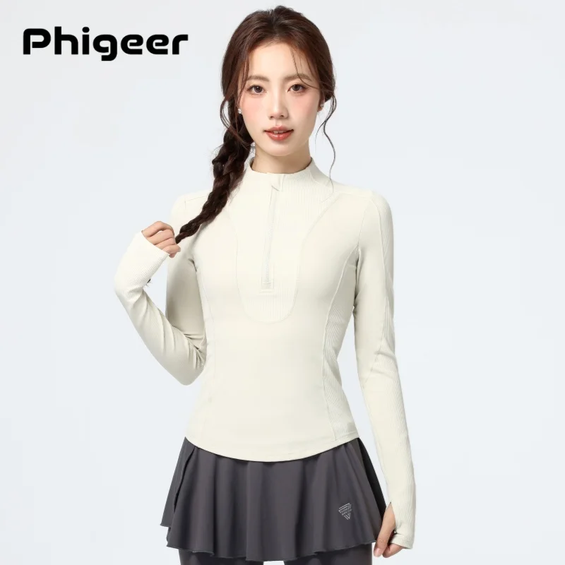 

PHIGEER Women's Half Zip Lightweight Tennis Jackets, Long Sleeve Sports Top For Yoga Running, Casual Outdoor Tops with Pockets