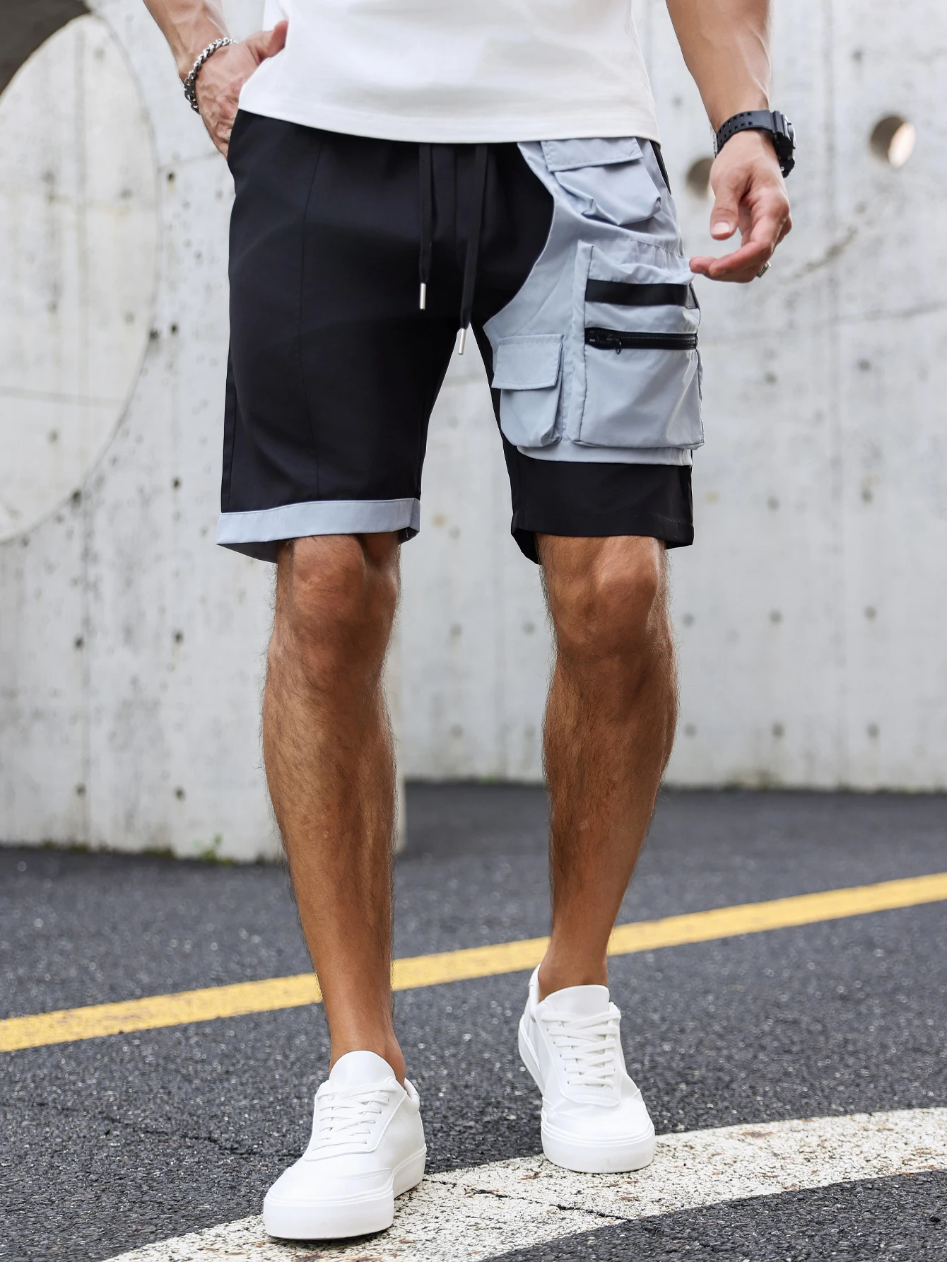 

Мужские шорты-карго с цветными вставками и множеством карманов, повседневные шорты стандартного кроя для лета, модные мужские брюки для повседневной носки