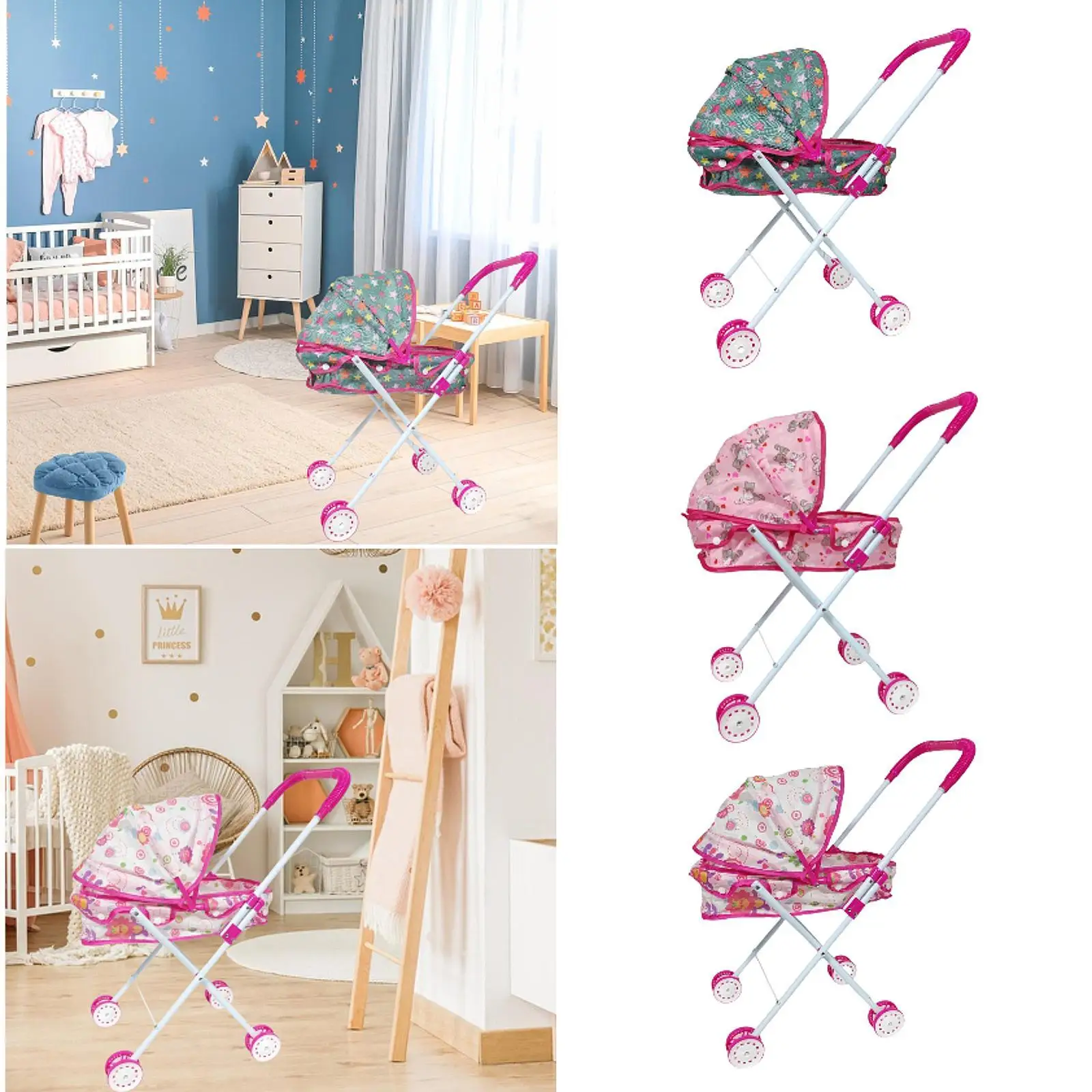 Doll's Pram Doll's Pram Collection, Easy to Store, Foldable Pushchair, Toy for Outdoors at Home