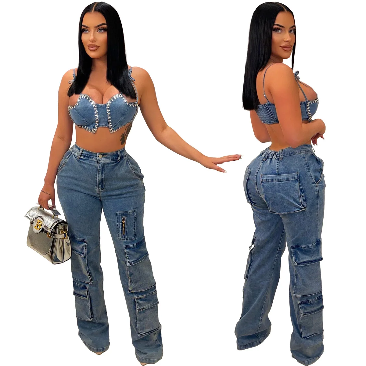 Europe and the United States new washing clothes bag zipper casual elastic waist denim trousers (single pants) women jeans