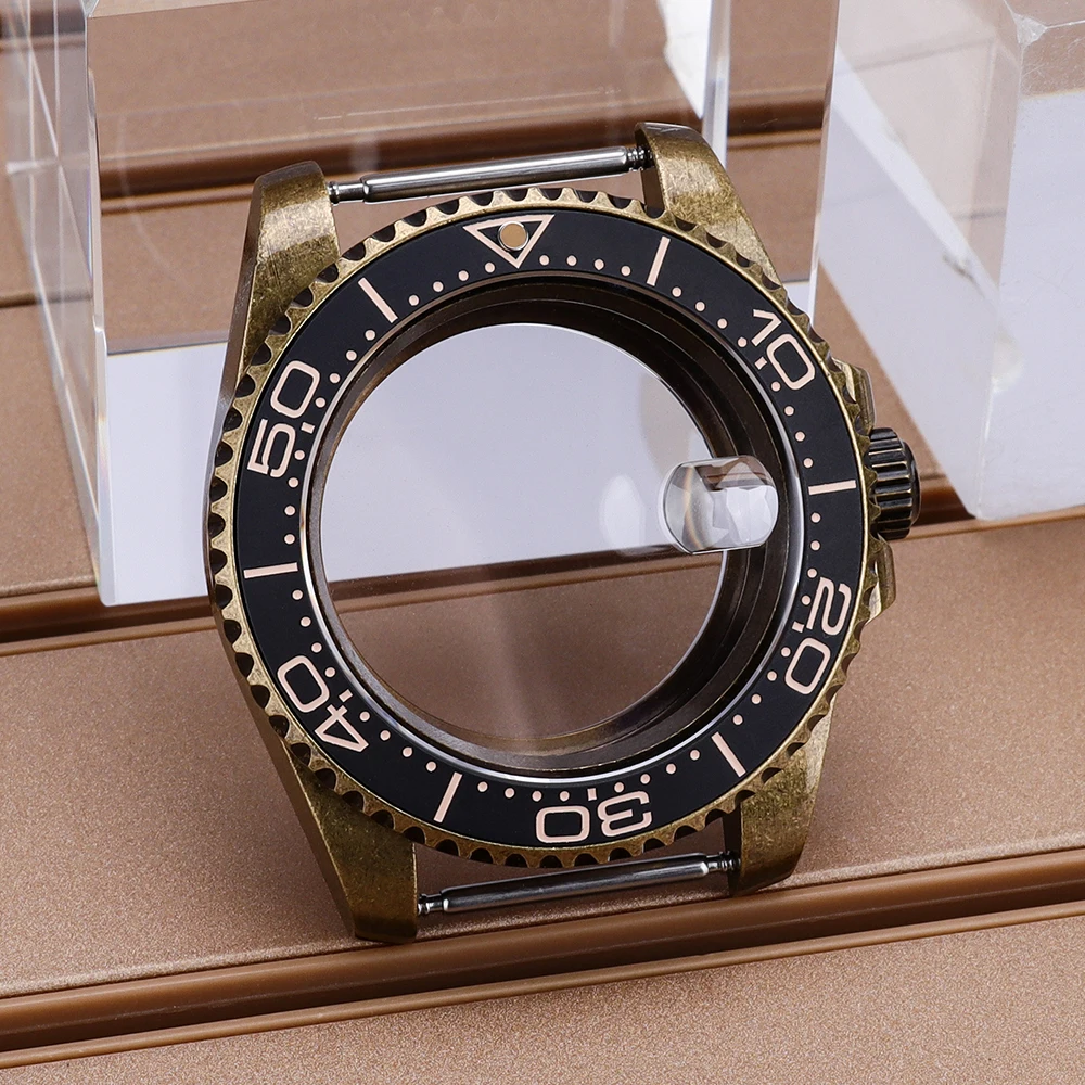 Bronze 40mm Vintage Watch Case Ceramic Bezel Sapphire Glass For SUB Yacht NH35 NH36 NH38 NH34 4R36 Automatic Movement 28.5mmDial