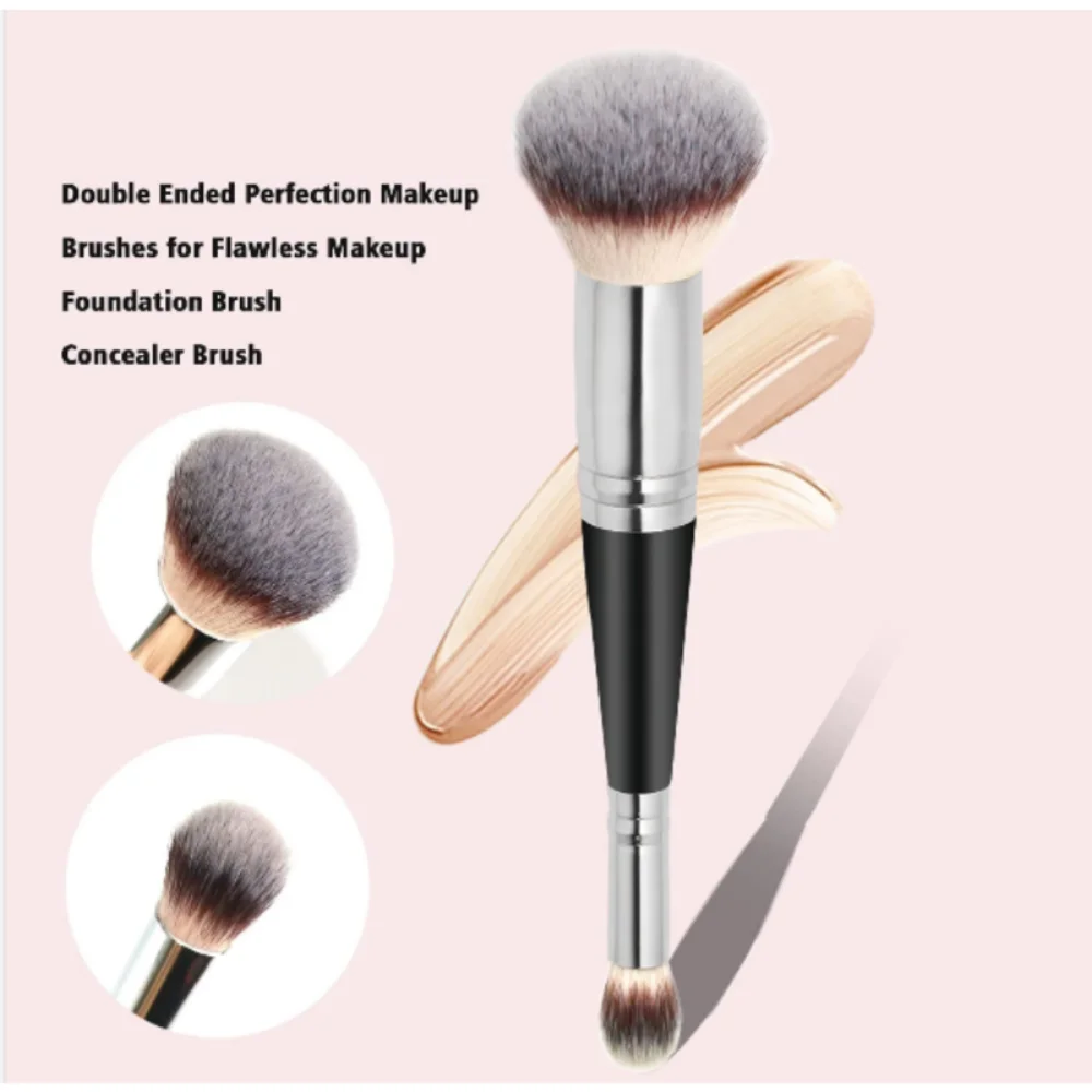 Brochas de maquillaje profesionales de doble cabezal 2 en 1, brocha para Base, corrector, resaltador, brocha para colorete en polvo, herramientas de