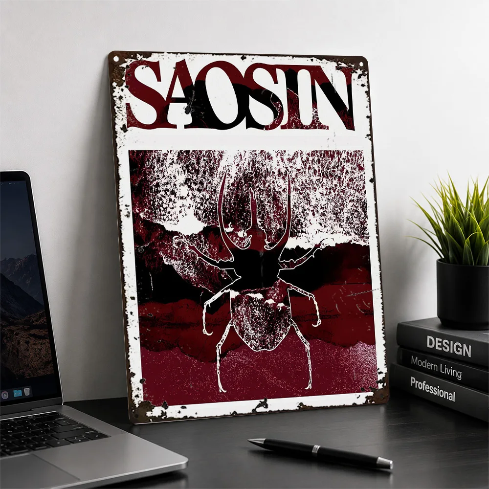 Saosin Beetle Textured Metal Poster Bold Graphic Wall Art For Listening Room Personalized Aluminum Sign Music Lover Gift Idea