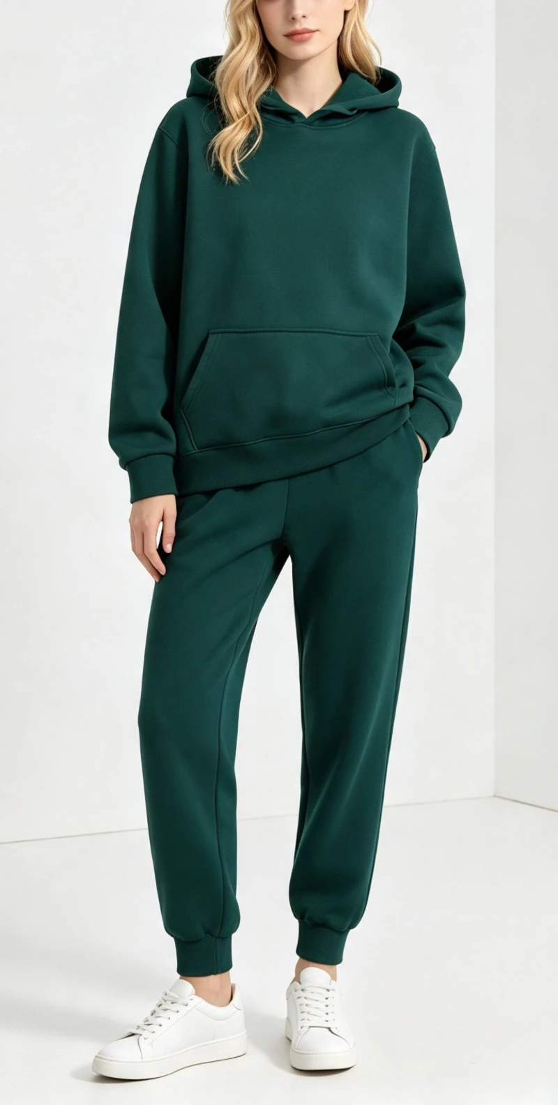 Women’s Fall/Winter Casual Sportswear Set: Solid-Color Hooded Pullover Sweatshirt and Drawstring Jogger Pants – Cozy Loungewear view 5