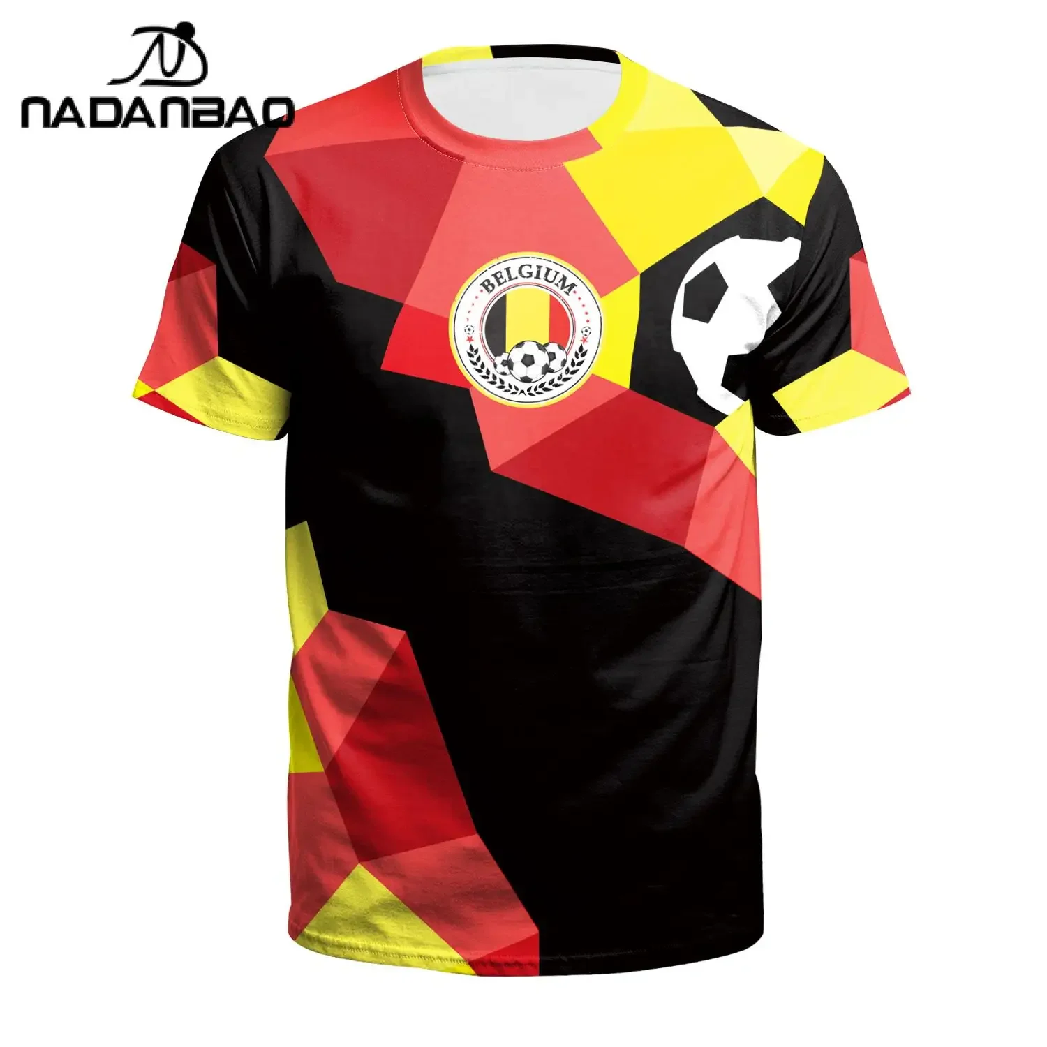 NADANBAO Summer T-shirt Men's 2025 3D Belgium Team Football T-Shirts O-Neck Short Sleeve Casual Breathable Soccer Jersey Top