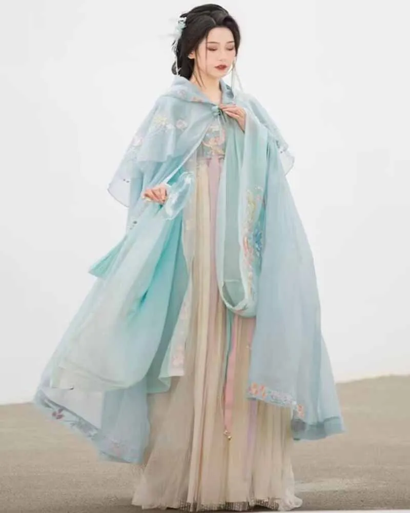 

Large Size 2XL Chinese Hanfu Dress Women Cosplay Costume Vintage Ancient Embroidery Gradient Blue&Pink Hanfu Party Dresses