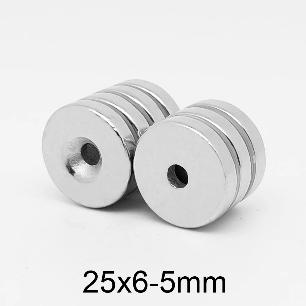 2PCS 25x6-5 mm Permanent NdFeB Strong Magnets 25*6 mm Hole 5mm Round Countersunk Neodymium Magnetic Magnet 25X6-5mm 25*6-5mm