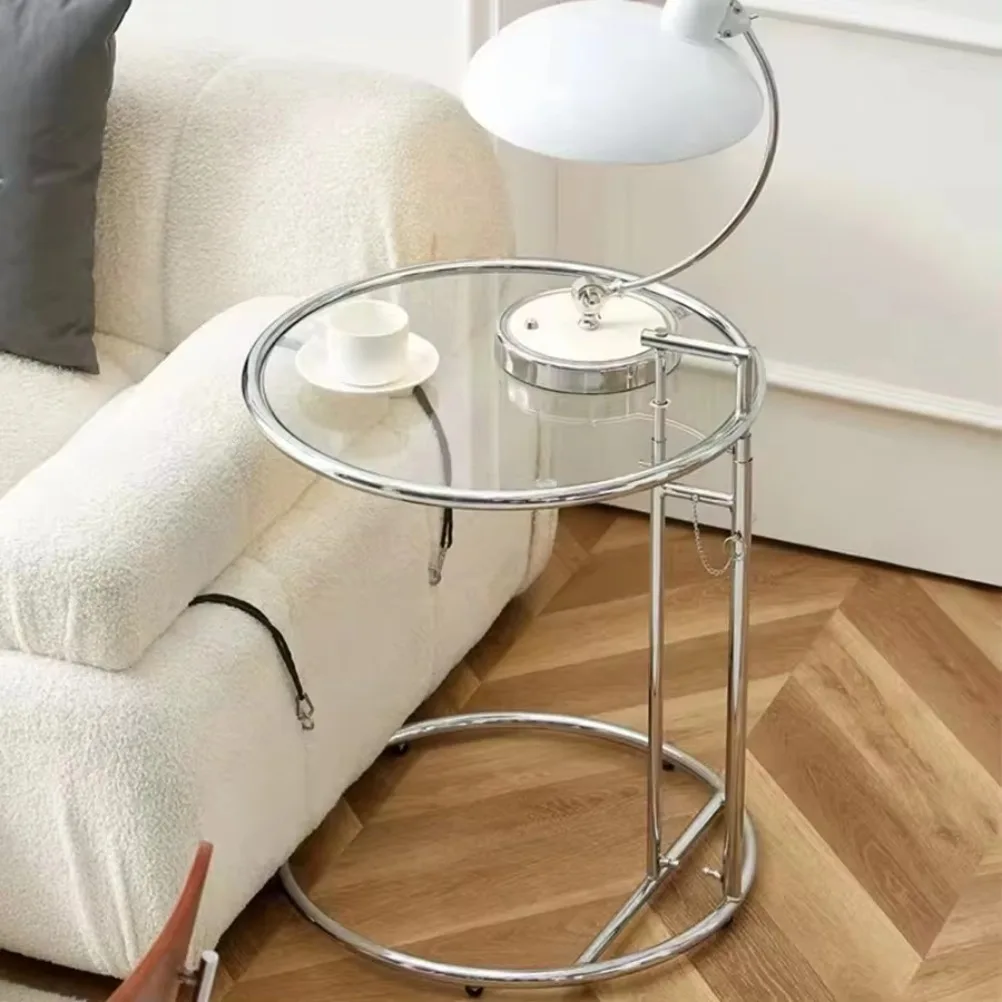 Nordic C-shaped Coffee Table Stainless Steel Glass Lift Sofa Corner End Table Adjustable Lift Desk Living Room Furniture