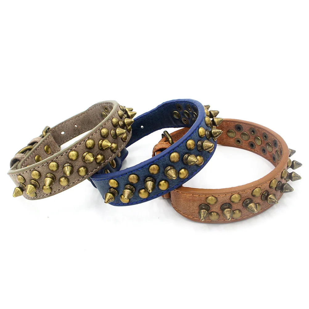 

Brown Size M PU Pet Collar Rivet Round Nail Design Adjustable Dog Collar Stylish and Durable Pet Supplies for Walking and