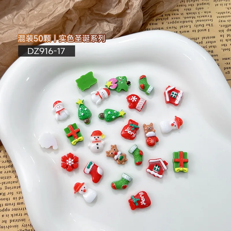 30pcs Kawaii Christmas Cartoon Nail Charms Supplies Santa Claus Elk Snowman Resin Flatback Nail Art Accessories Winter Nail Deco