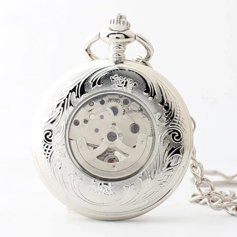 Mechanical Automatic Pocket Watches For Men Magnifying Glass Plexiglass Mirror Pocket&Fob Chain Watches reloj hombre